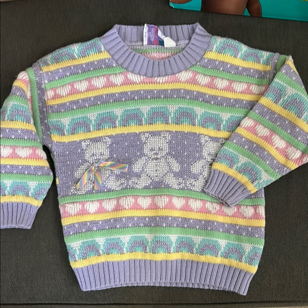 Pastel Multicolor Sweater with Bear Design